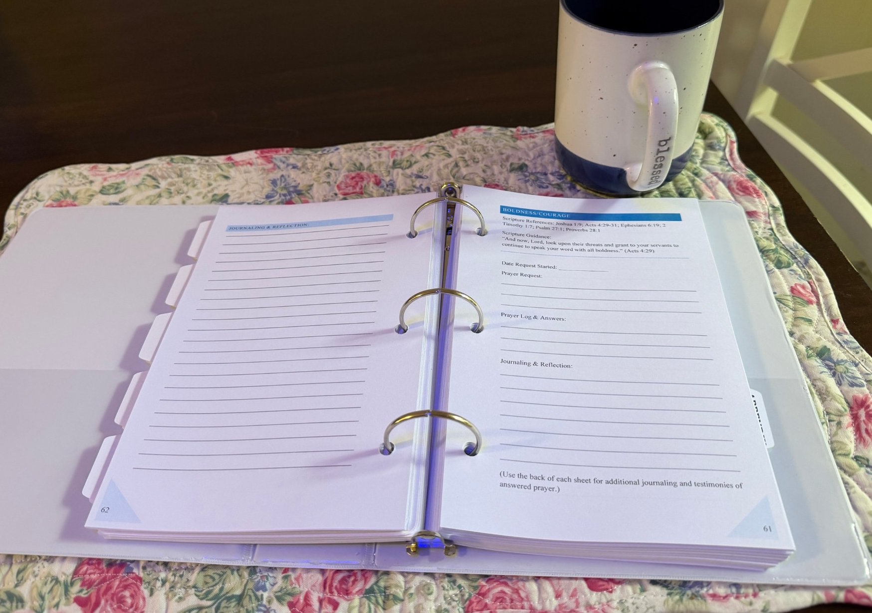 Prayer request and journaling sheet inside the Personal Prayer Journal